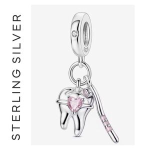 🌟 S925 Sterling Silver Tooth & Toothbrush Dangle Charm